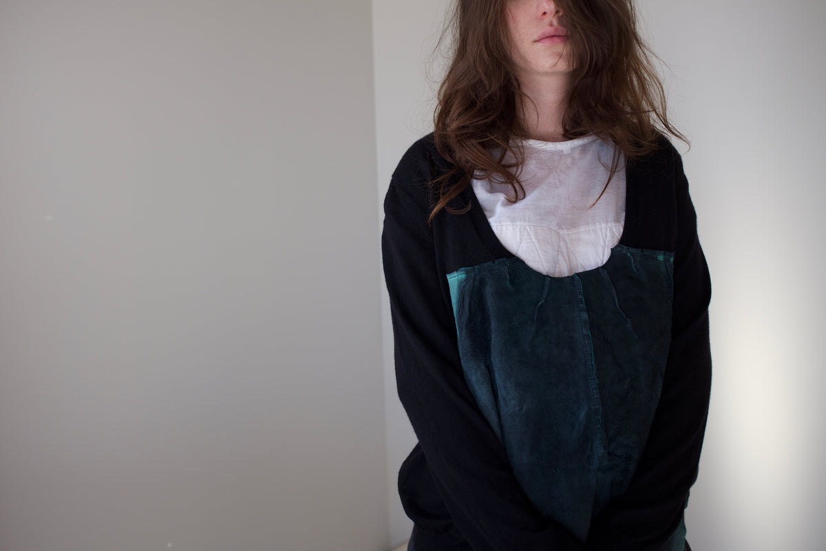 Black merino with green leather front Jumper