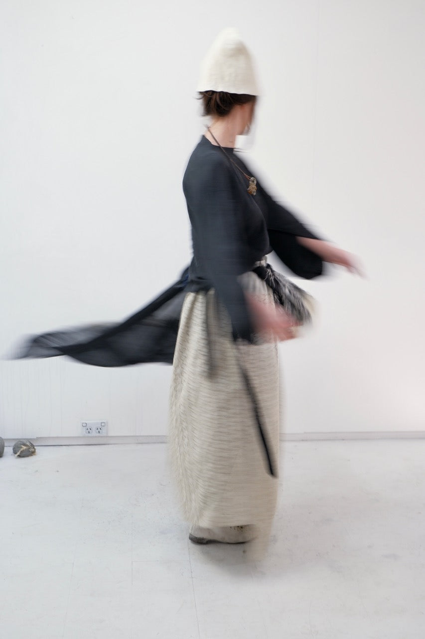 Black & Grey Floral ramie kimono overskirt
