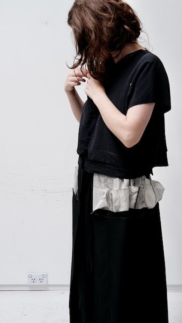 Black and grey paint dyed kimono silk skirt