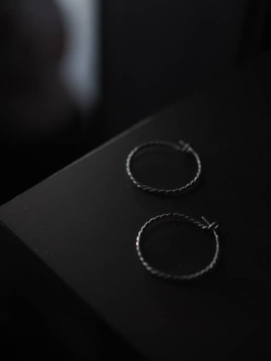 Hammered twist sterling silver hoop earrings