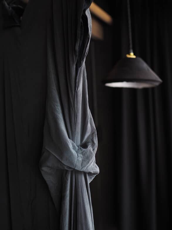 Grey & Blue Kimono silk dress with opened lining back