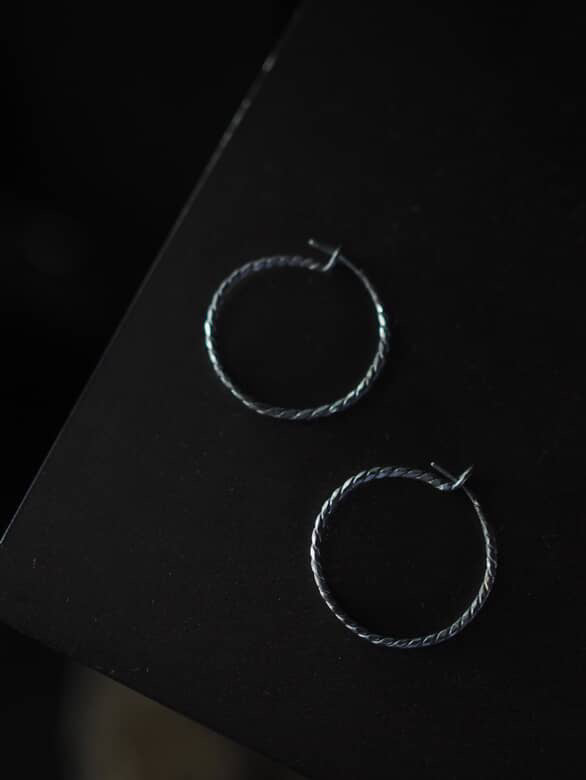 Hammered twist sterling silver hoop earrings