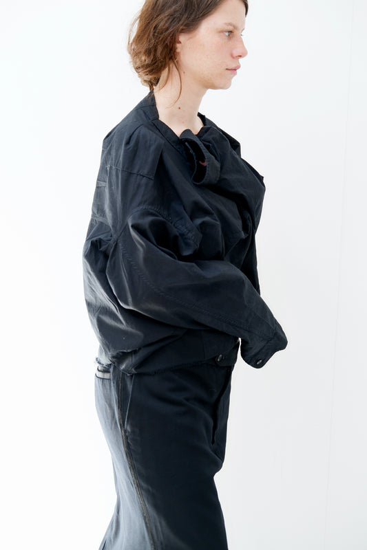 Black cotton sideways shirt with wool insert / Black wool trouser skirt