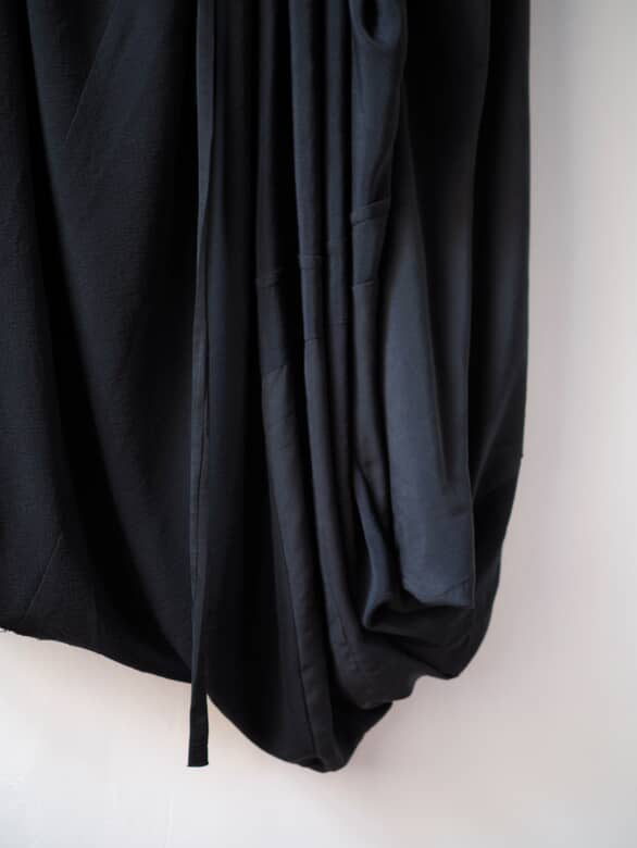 Black patched kimono silk sculptural skirt