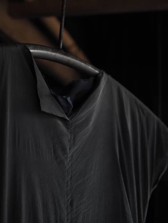 Grey & Blue Kimono silk dress with opened lining back