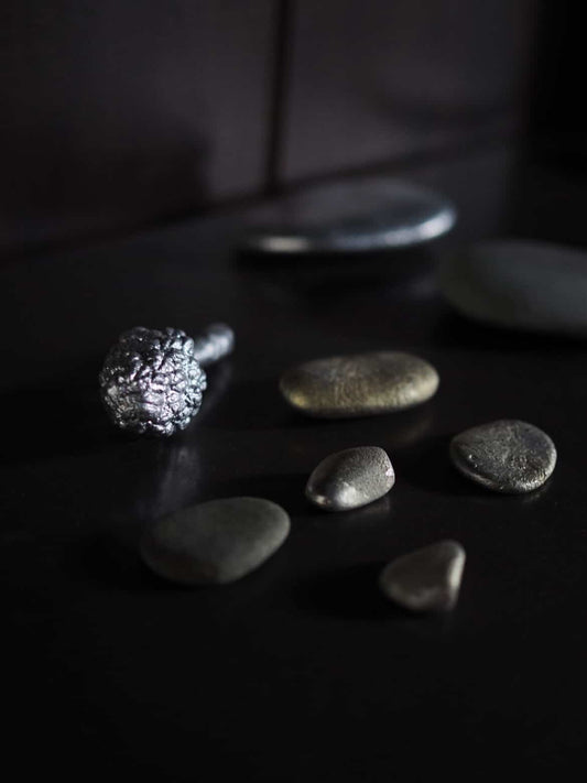 Stones and Magnolia Pod - Aluminium, Stone (set of six)