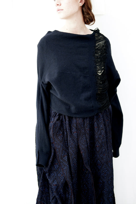 Navy jumper with open hand stitched front