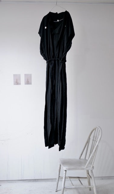 Black kimono silk long drawstring dress or skirt