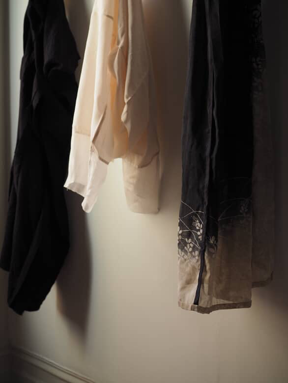 Black & Grey Floral ramie kimono overskirt