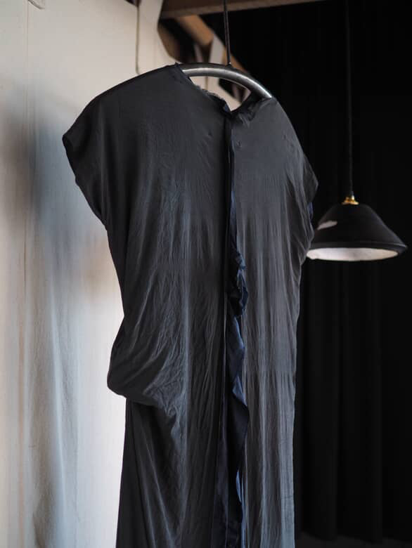 Grey & Blue Kimono silk dress with opened lining back