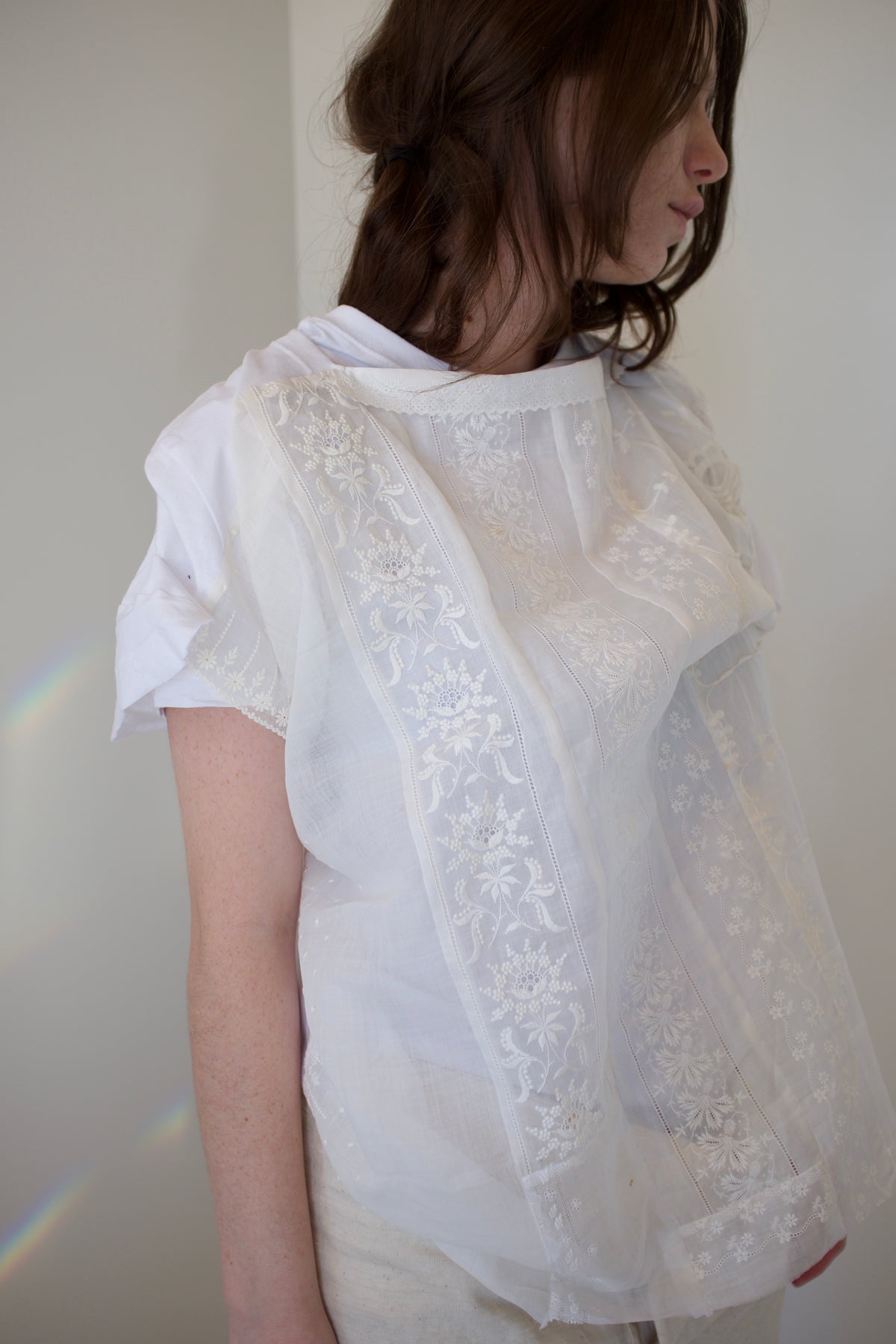 Antique white work front and t-shirt back s/s top