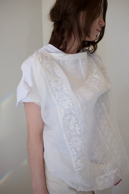 Antique white work front and t-shirt back s/s top