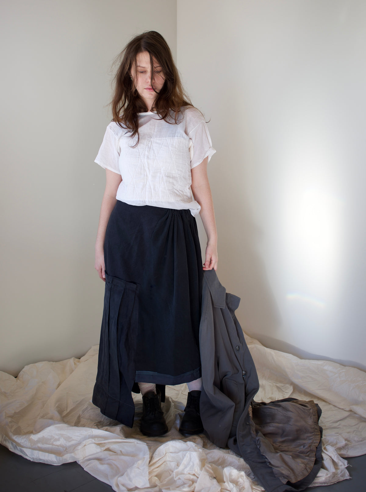 Antique white work front and t-shirt back s/s top