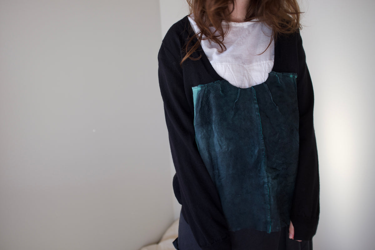 Black merino with green leather front Jumper