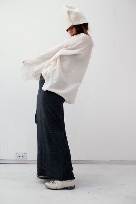 Dark Green Grey Striped Wave pattern, Kimono Silk Skirt