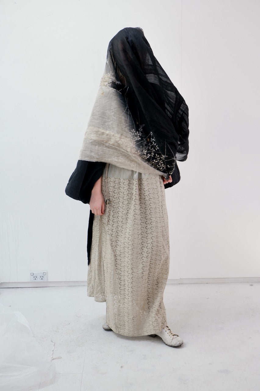 Black & Grey Floral ramie kimono overskirt