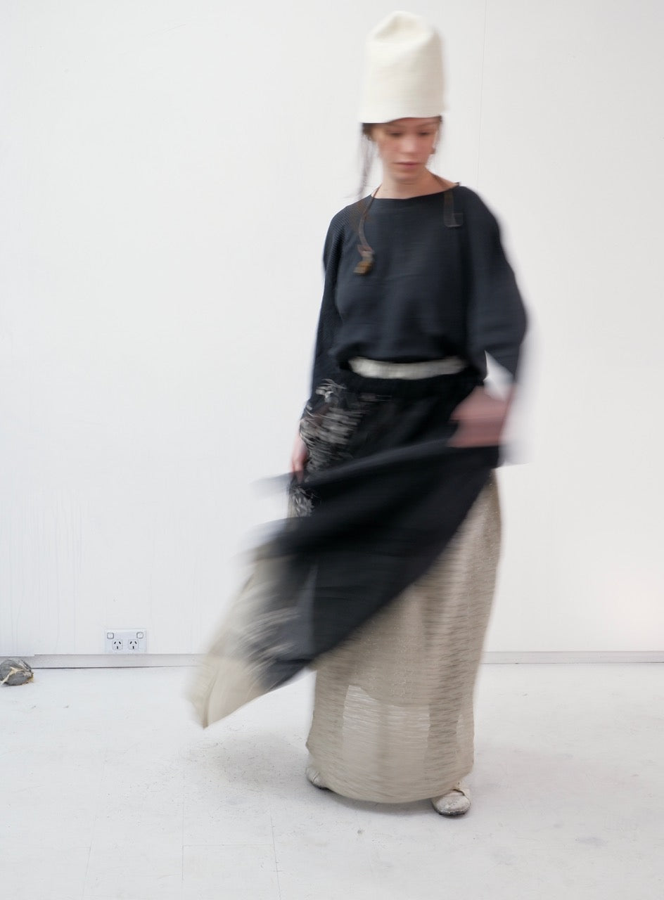 Black & Grey Floral ramie kimono overskirt