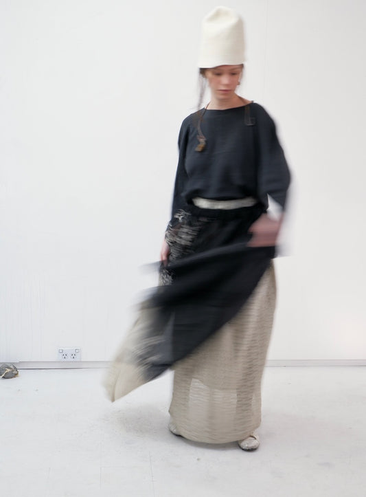 Black & Grey Floral ramie kimono overskirt