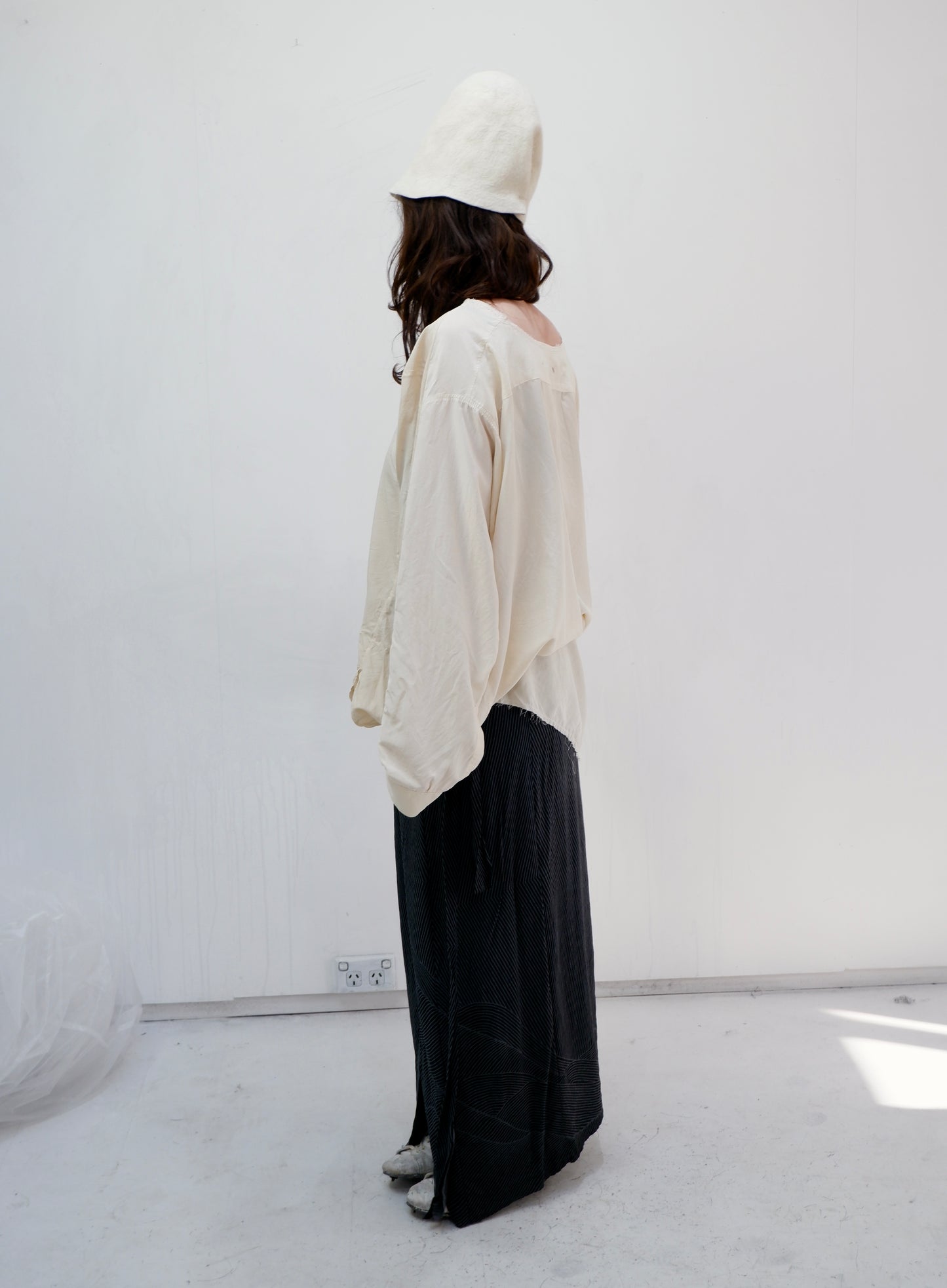 Cream silk '2 sides' L/S top