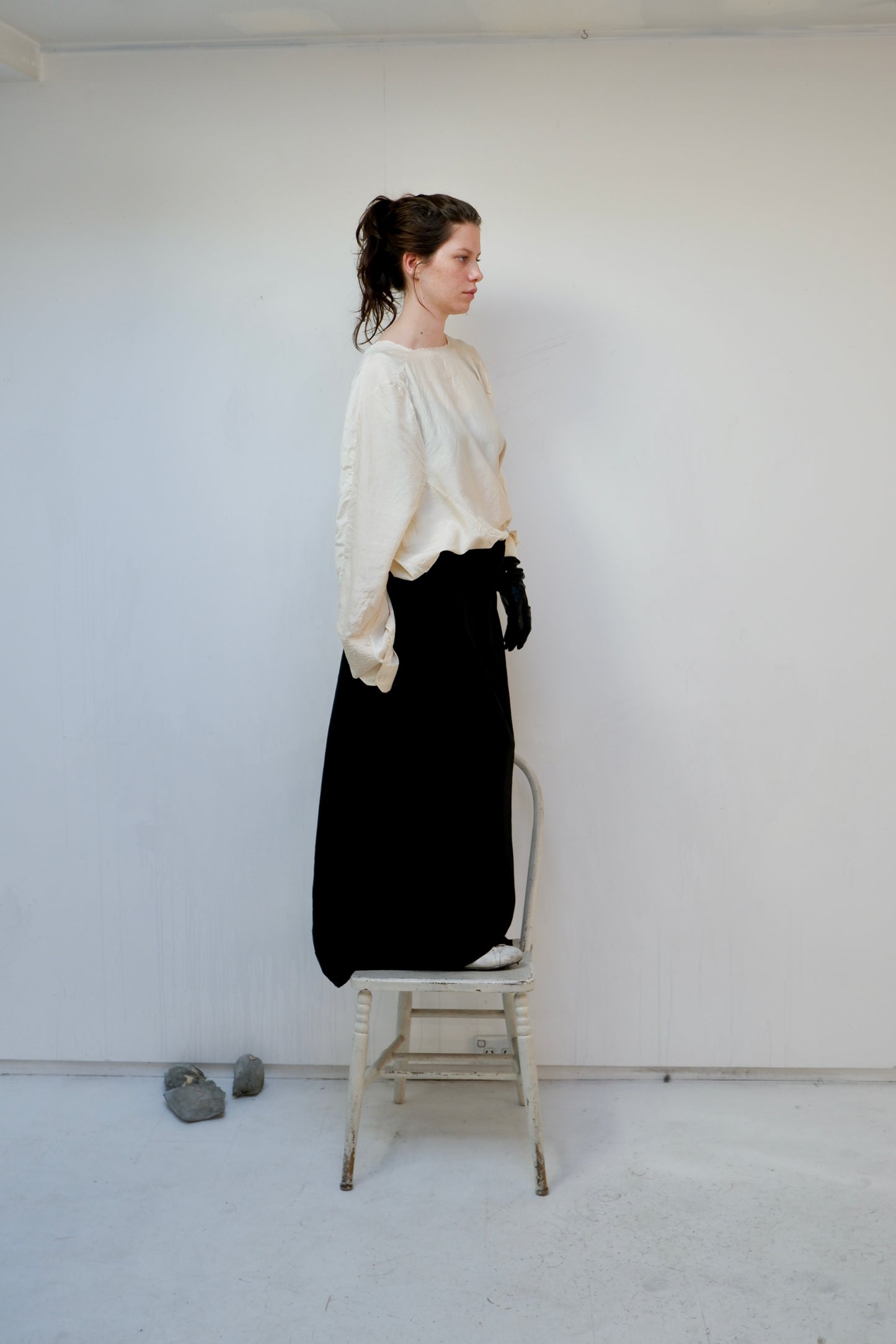 Cream silk '2 sides' L/S top