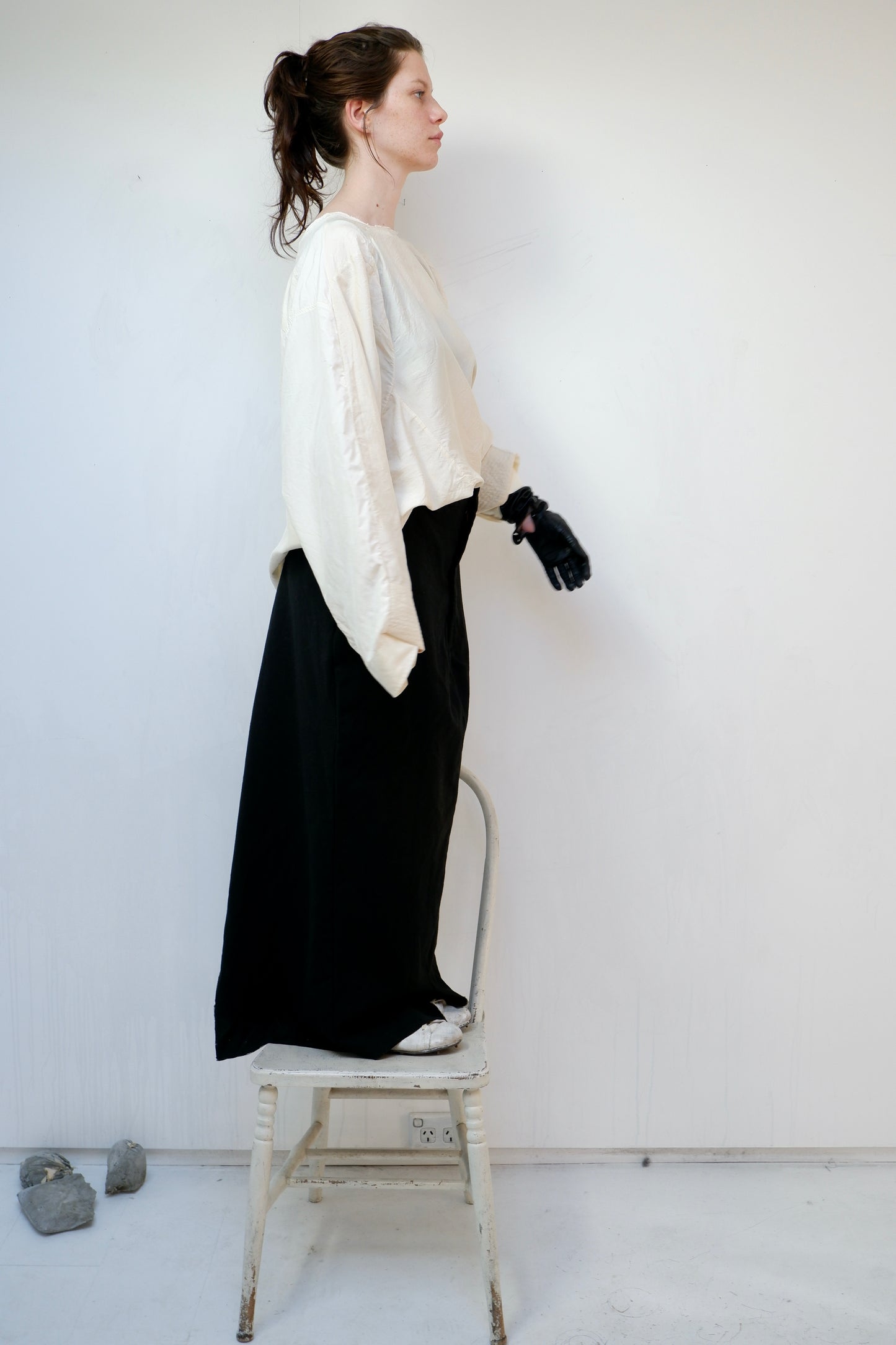 Cream silk '2 sides' L/S top