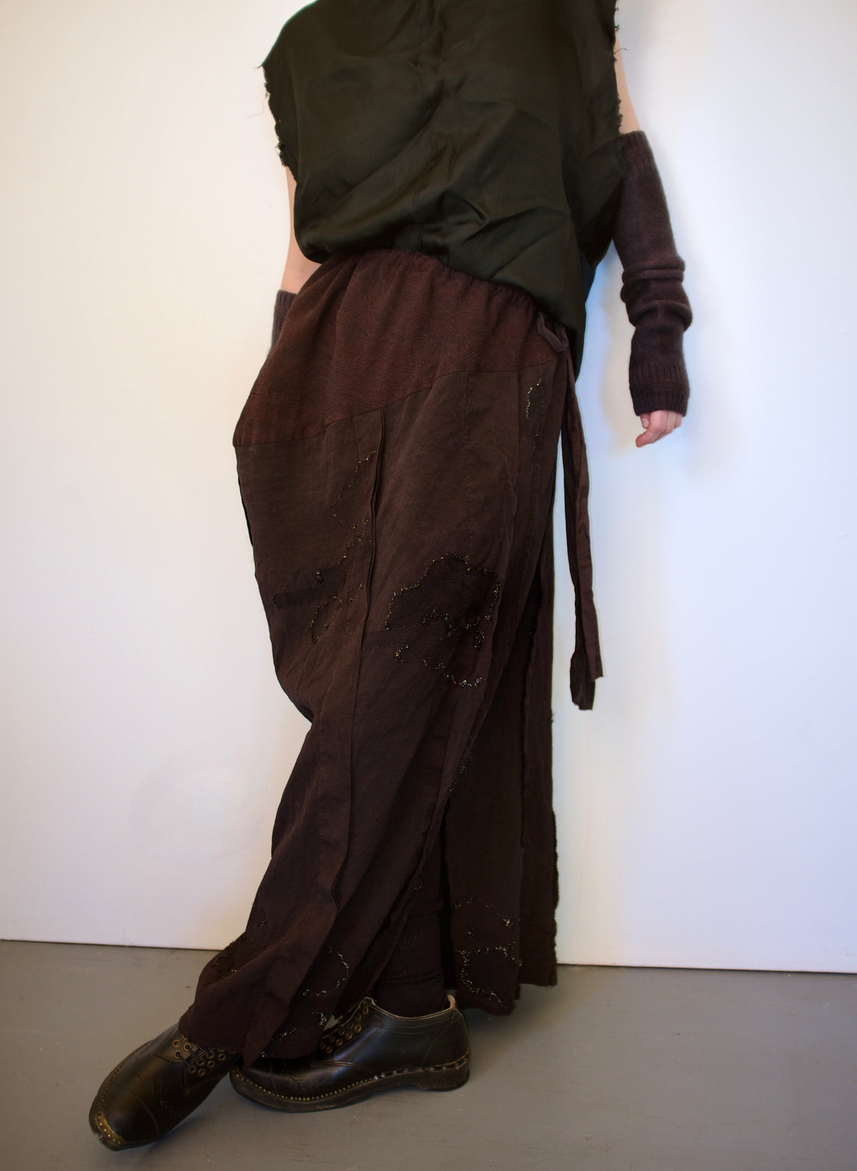 Dark maroon asymmetrical skirt with pocket