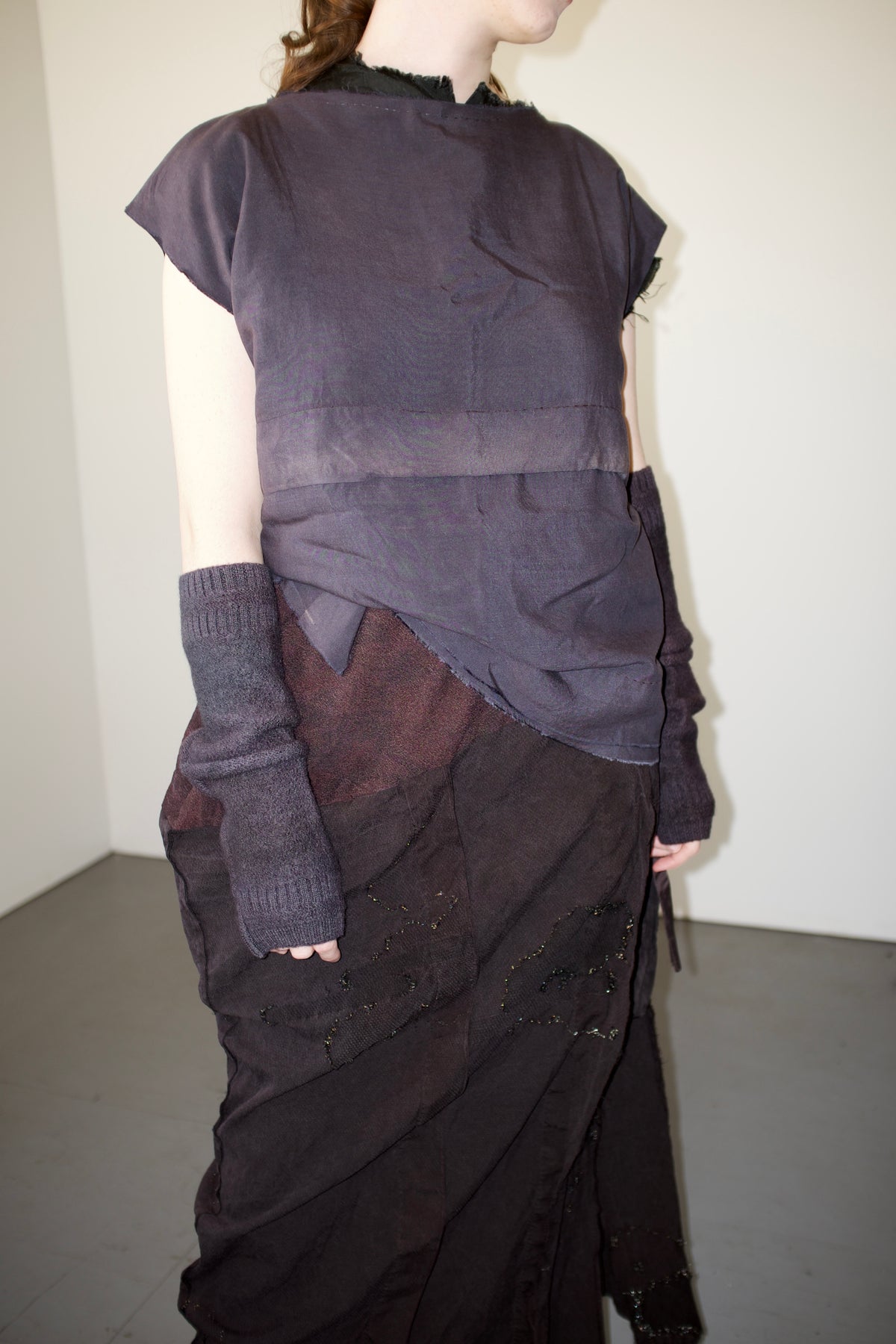 Dark maroon asymmetrical skirt with pocket