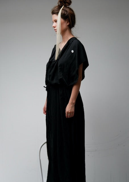 Black kimono silk long drawstring dress or skirt