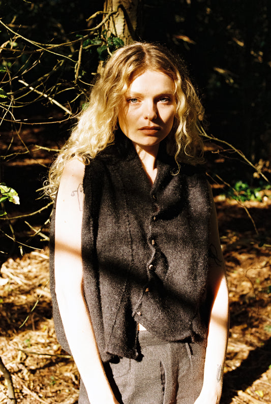 Wool Blend Vest with Fossil Buttons, Ver.2