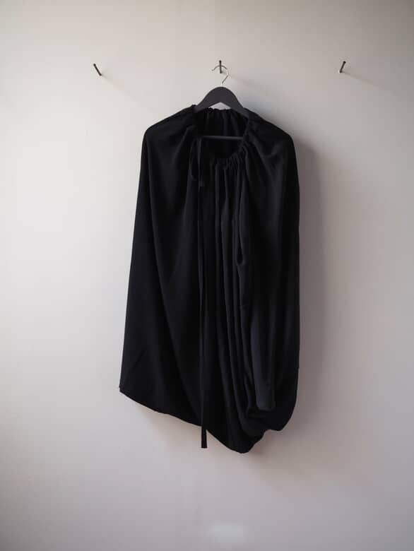 Black patched kimono silk sculptural skirt