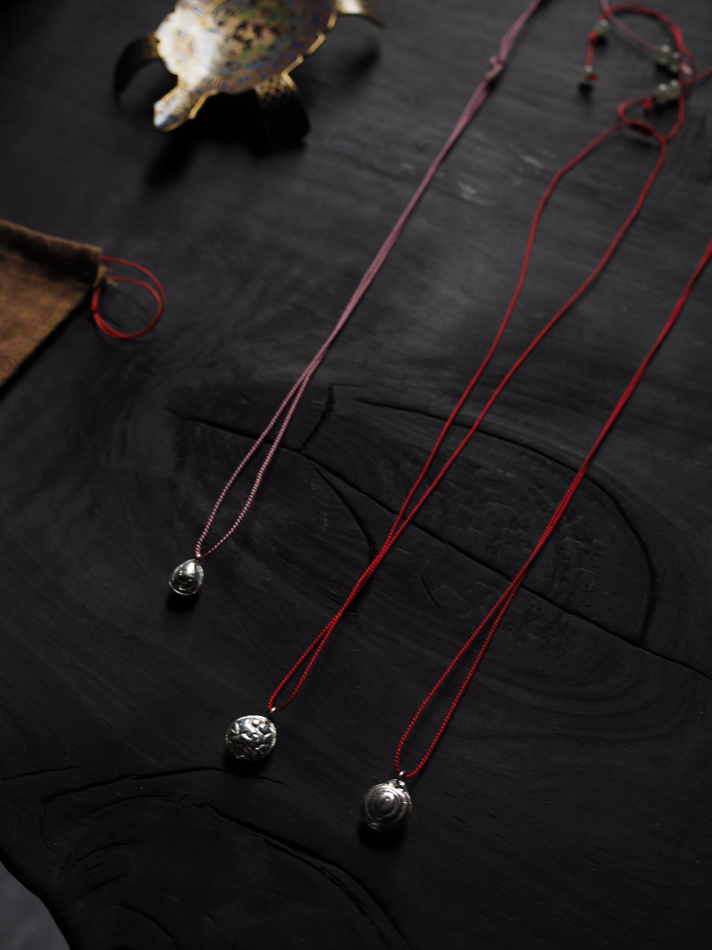 Silver Dragon on Red Silk Necklace