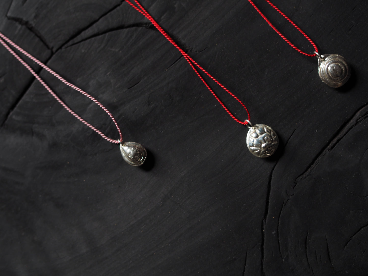 Silver Dragon on Red Silk Necklace