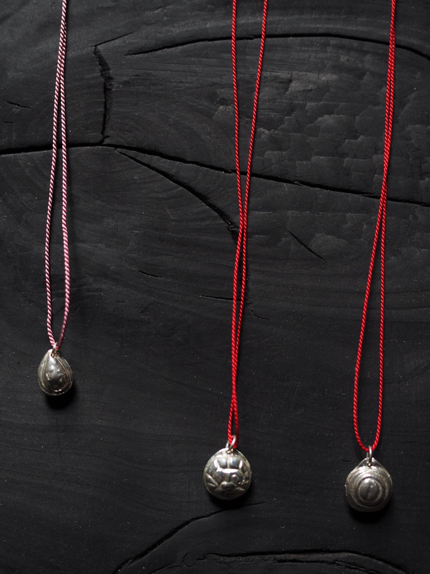 Silver Dragon on Red Silk Necklace