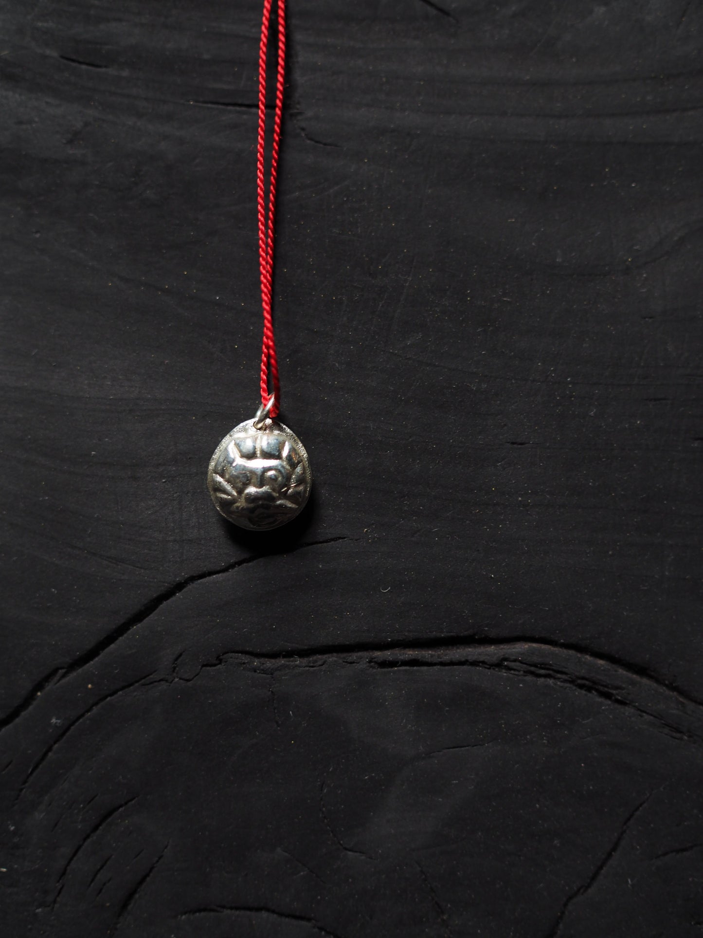 Silver Dragon on Red Silk Necklace