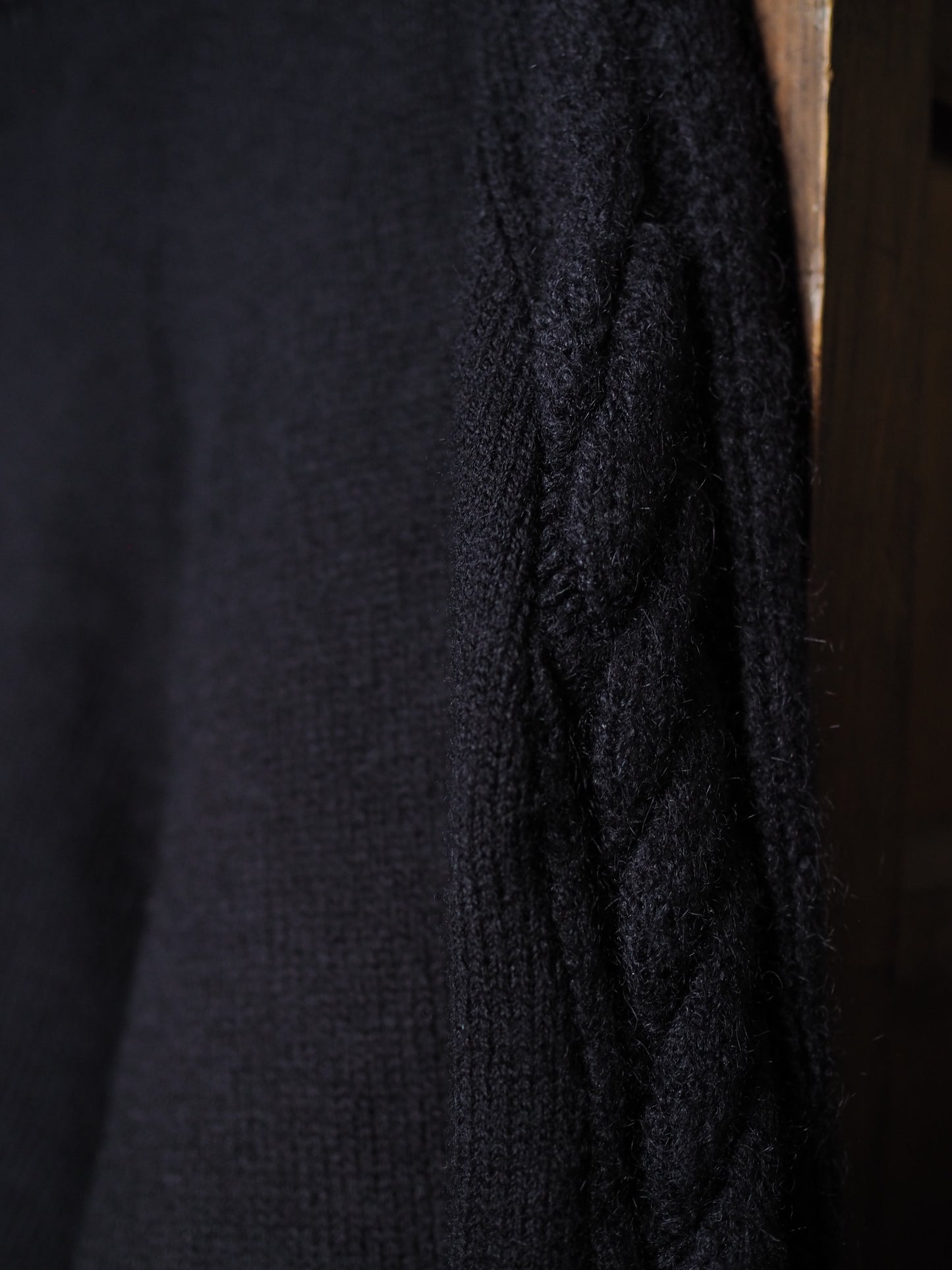 Dark blue handknit '2 sides' thick wool jumper with hand-stitching.