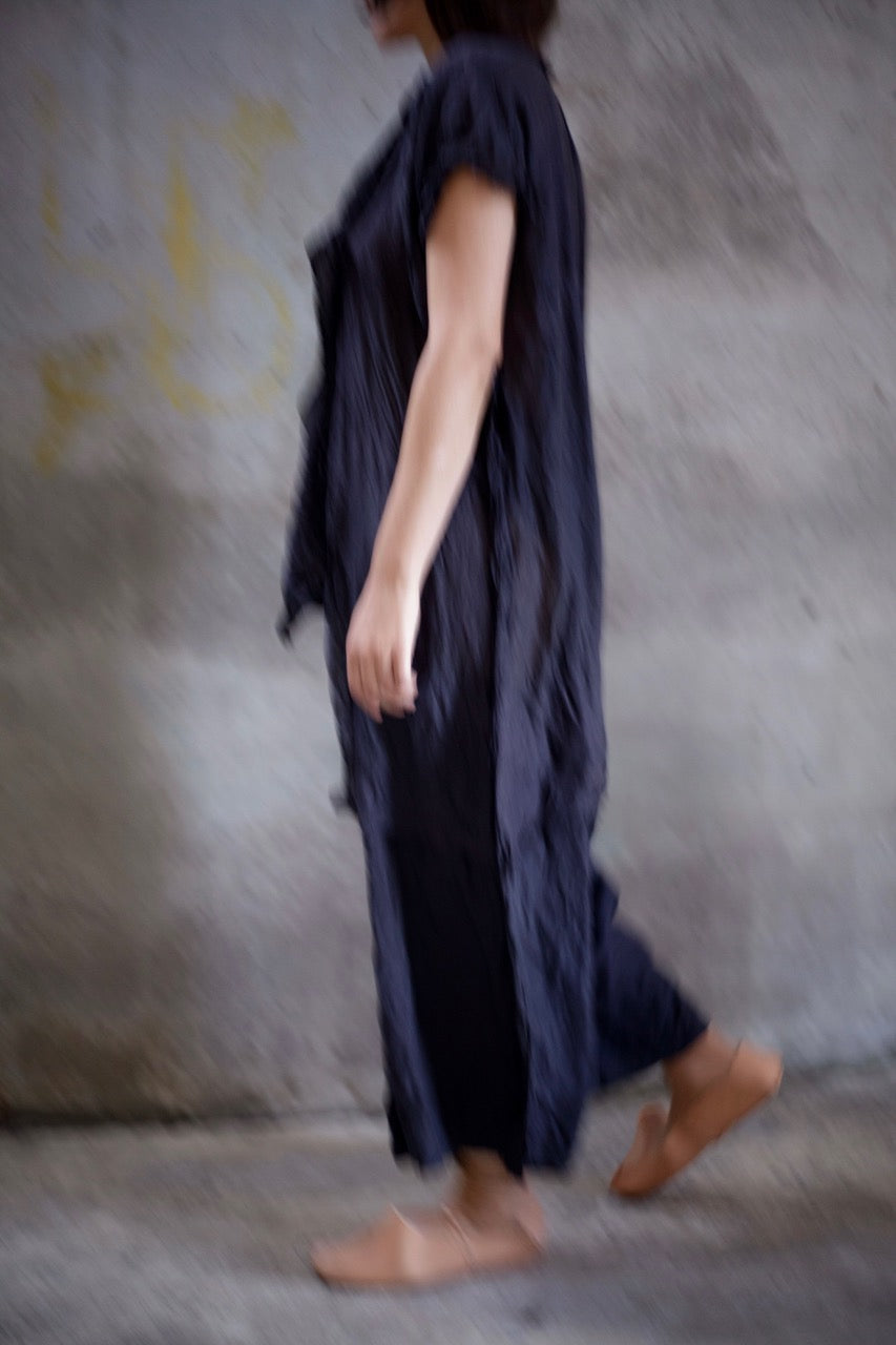 Charcoal purple kimono lining crumpled silk dress