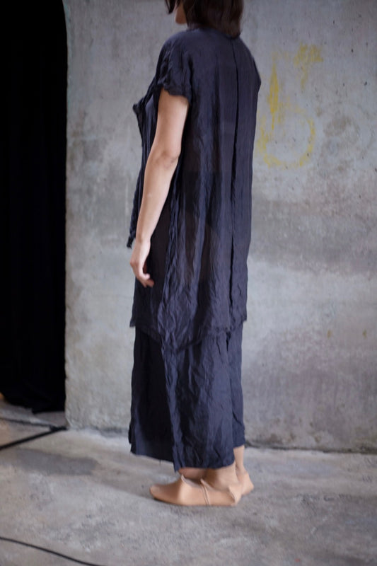 Charcoal purple kimono lining crumpled silk dress