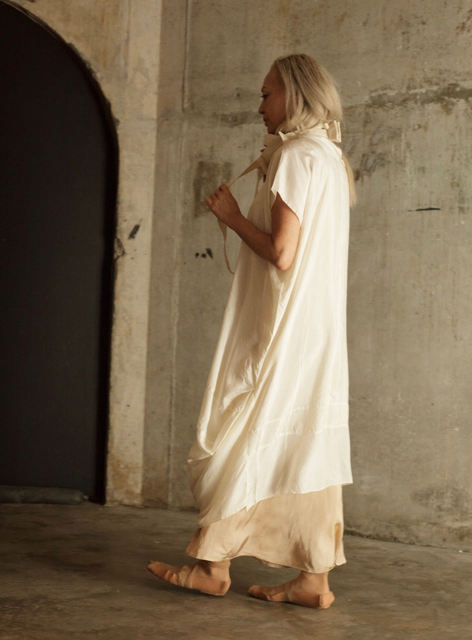 Cream silk sculptural shift dress