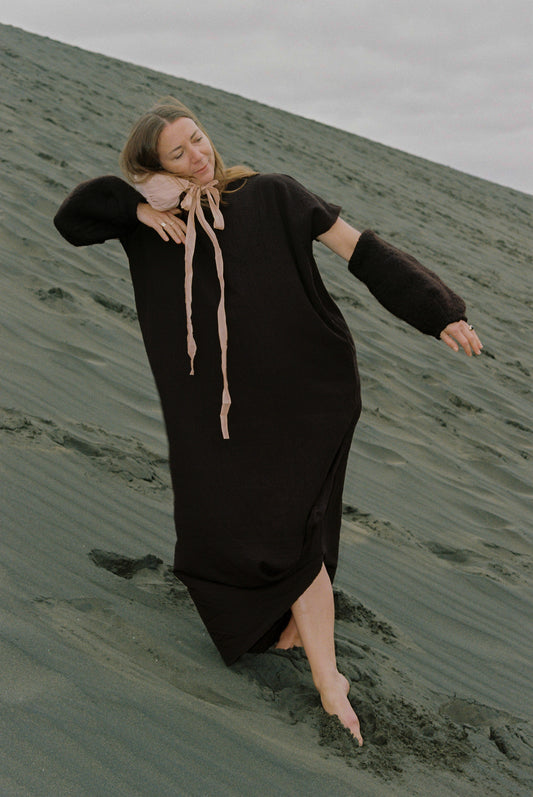 Brown Wool Asymmetrical Shift Dress