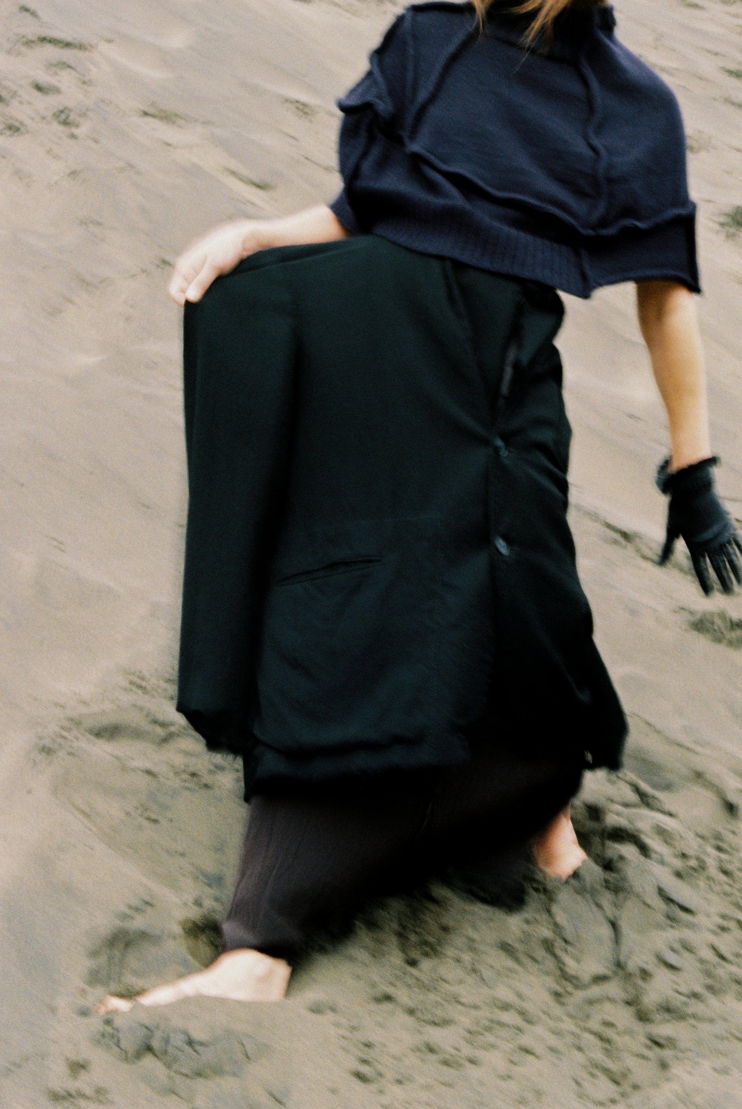 Navy Sculptural Wool Cape