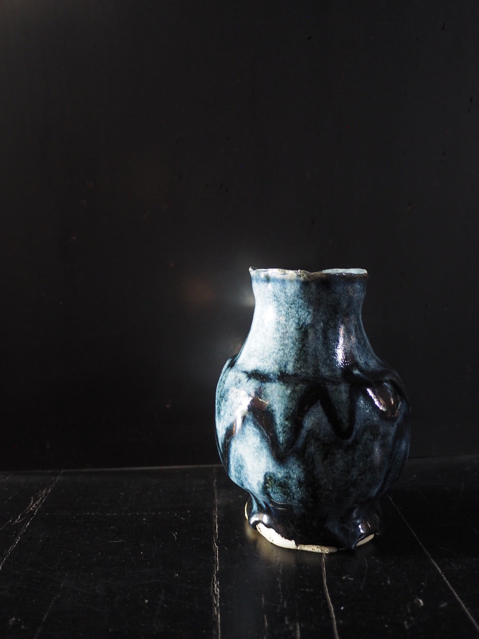 Blueberry Vase with Cobalt Running Glaze
