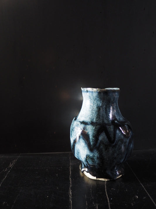 Blueberry Vase with Cobalt Running Glaze
