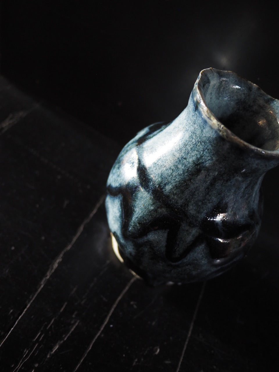 Blueberry Vase with Cobalt Running Glaze