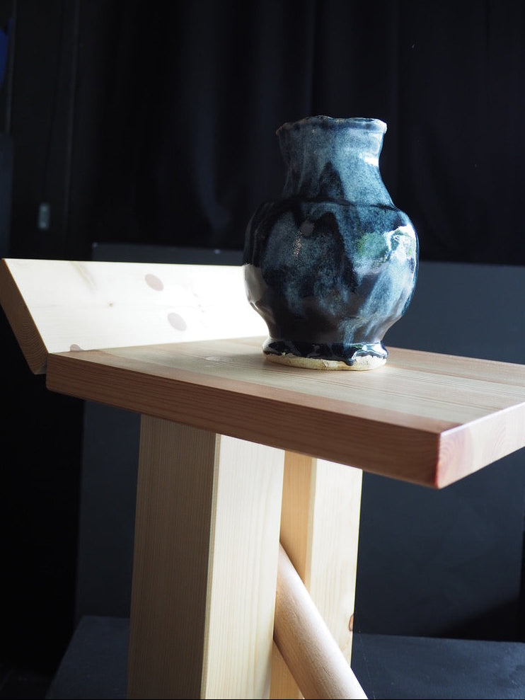 Blueberry Vase with Cobalt Running Glaze