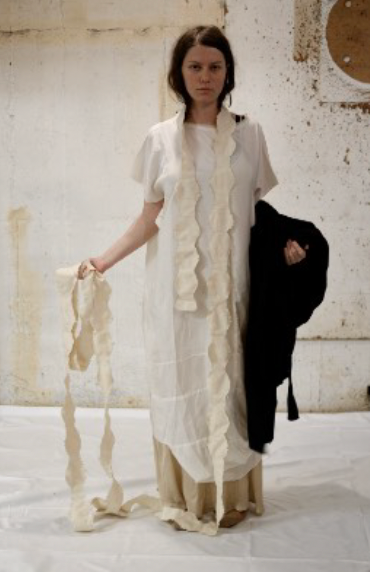 Cream silk sculptural shift dress
