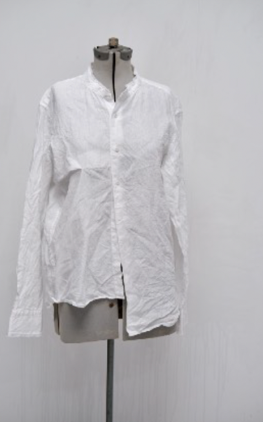 White linen deconstructed asymmetrical shirt with glass buttons