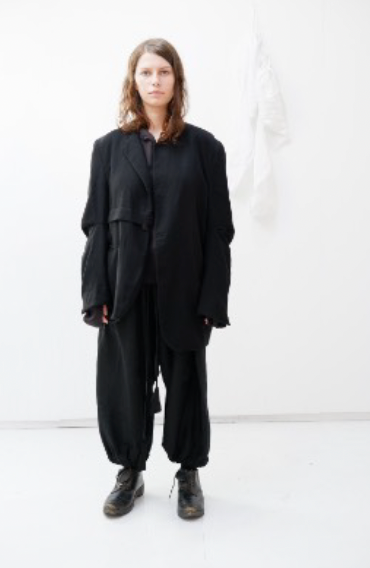 Black deconstructed jacket with waist tuck