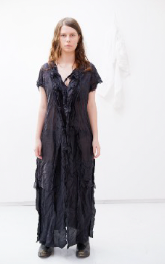 Charcoal purple kimono lining crumpled silk dress