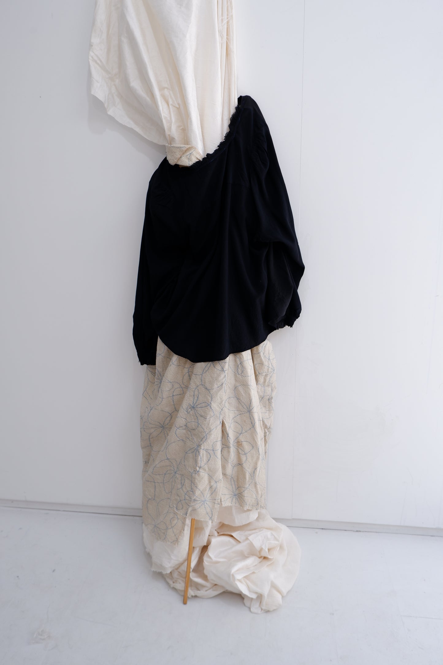 Asymmetrical creamy kimono shift dress or Navy cropped sailor’s jacket w. raw edges