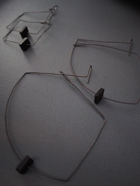 Oxidised sterling Silver & Ebony Earrings, Ver.1 or Ver.2